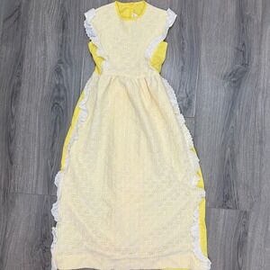 Vintage 70s Montgomery Ward Girls Yellow Prairie Maxi Dress Eyelet Lace Size 6‎